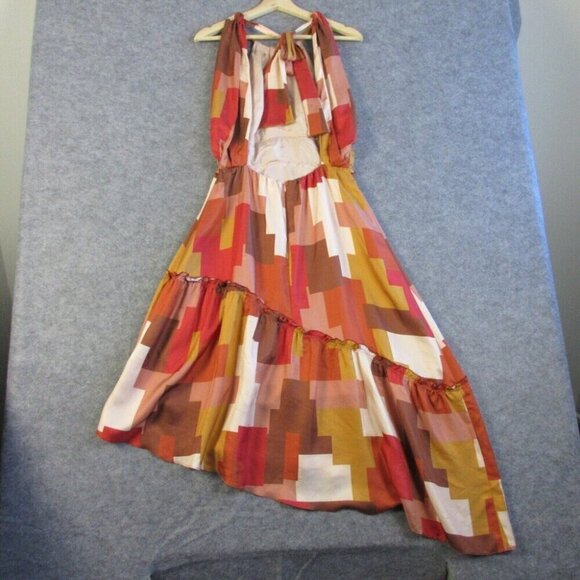 Where Mountains Meet Midi Dress Open Back S Silk Asymmetric Red Art To Wear 212 - Picture 9 of 13